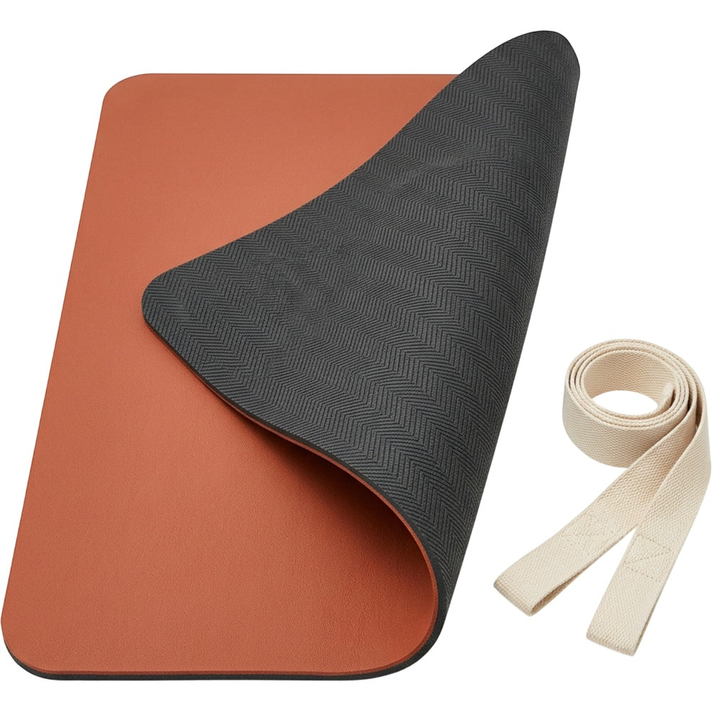 Vearoom PU and Natural Rubber Yoga Mat 185 x 68 x 0.5 cm with Strap Terracotta - Product view